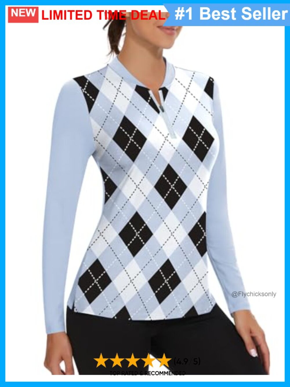 Womens Long Sleeve Golf Polo Shirt Moisture Wicking Collarless UPF50+ Tennis Top